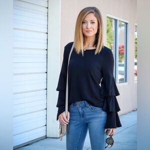 ⭐️ Pleione Ruffled Bell Sleeves Back Scoop Neck Top MEDIUM